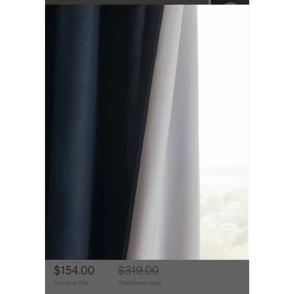 Quince European Linen True Blackout Curtain Single Panel Navy 96x96 NWT